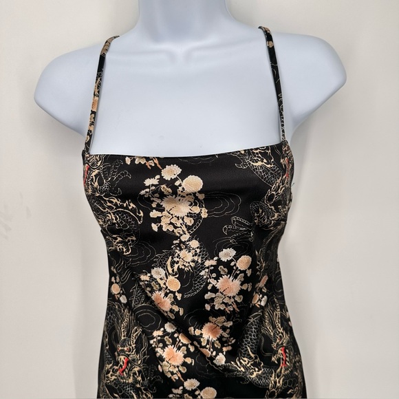 Urban Outfitters Dragon Print Black and Gold Dress Adjustable Straps Bodycon - Picture 4 of 14